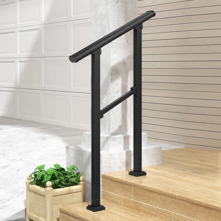 This image shows a stair rail installed outdoors.