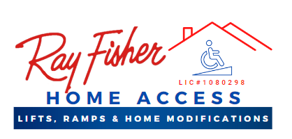 This image shows the Ray Fisher Home Access icon. Advertising Lifts, Ramps, and Home Modifications.